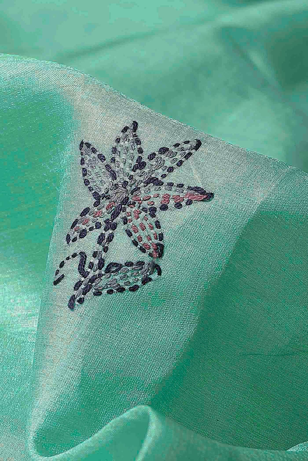 Sea Green Tussar Silk Saree