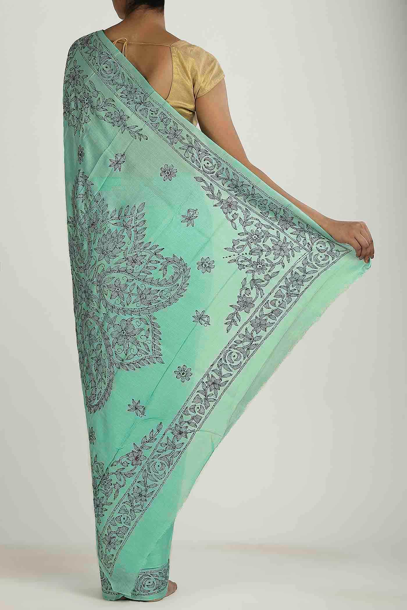 Sea Green Tussar Silk Saree