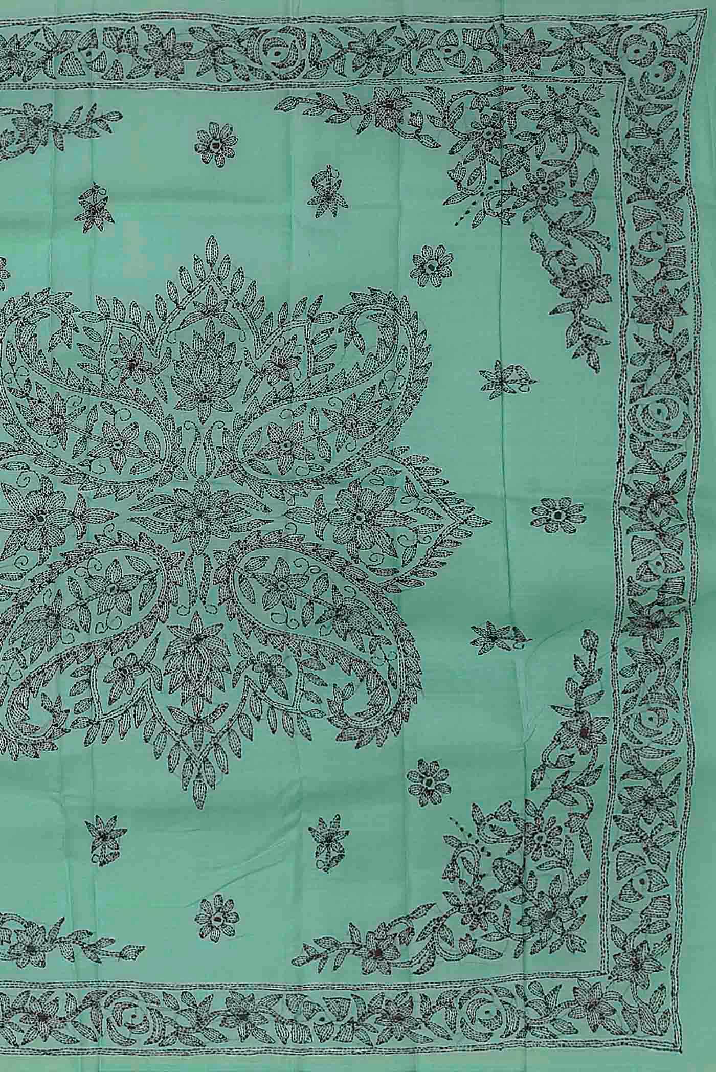 Sea Green Tussar Silk Saree