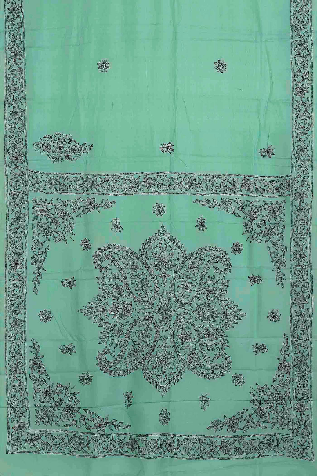 Sea Green Tussar Silk Saree