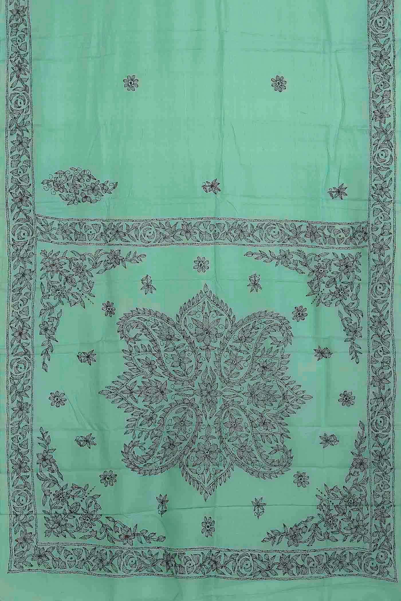 Sea Green Tussar Silk Saree