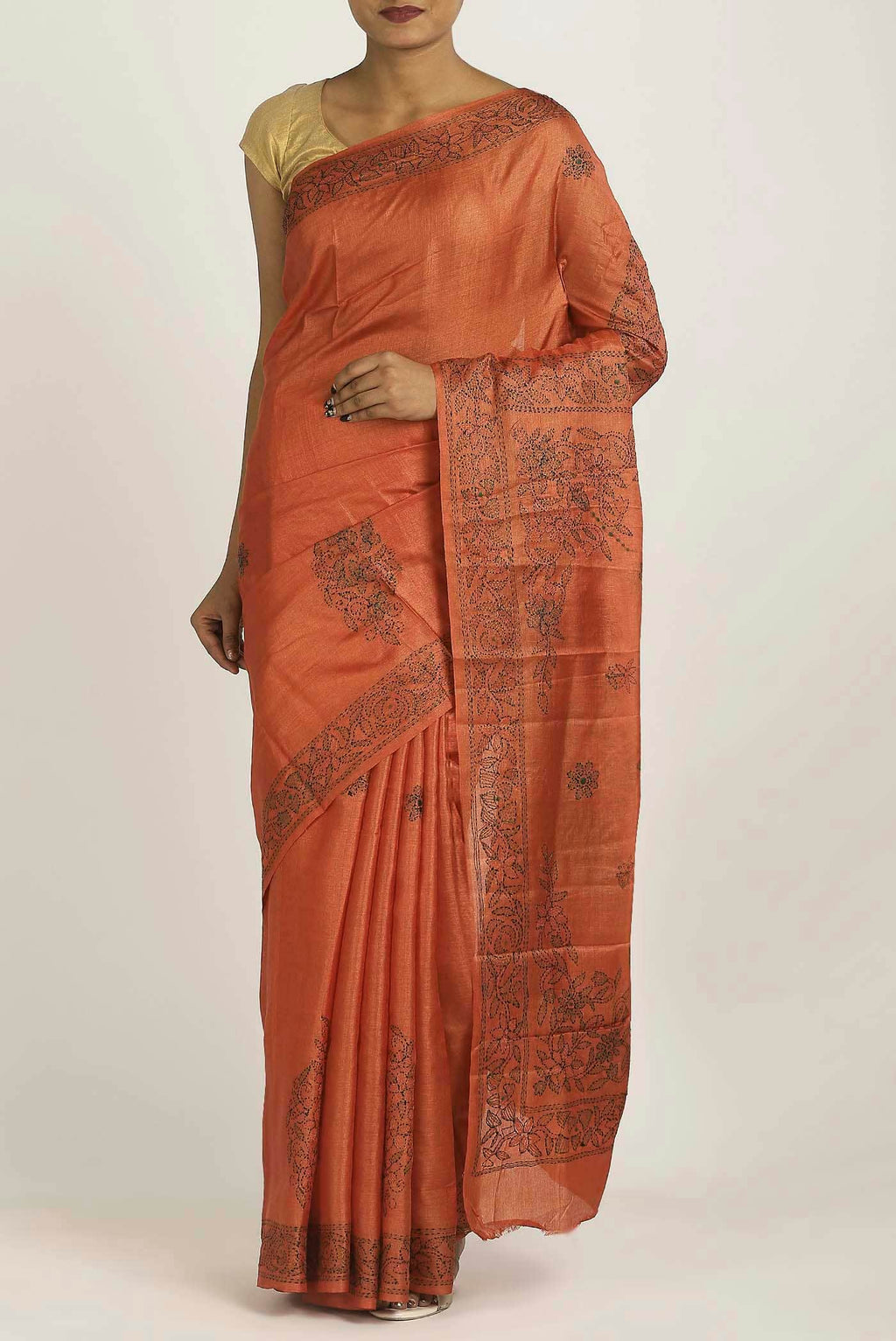 Orange Tussar Silk Saree