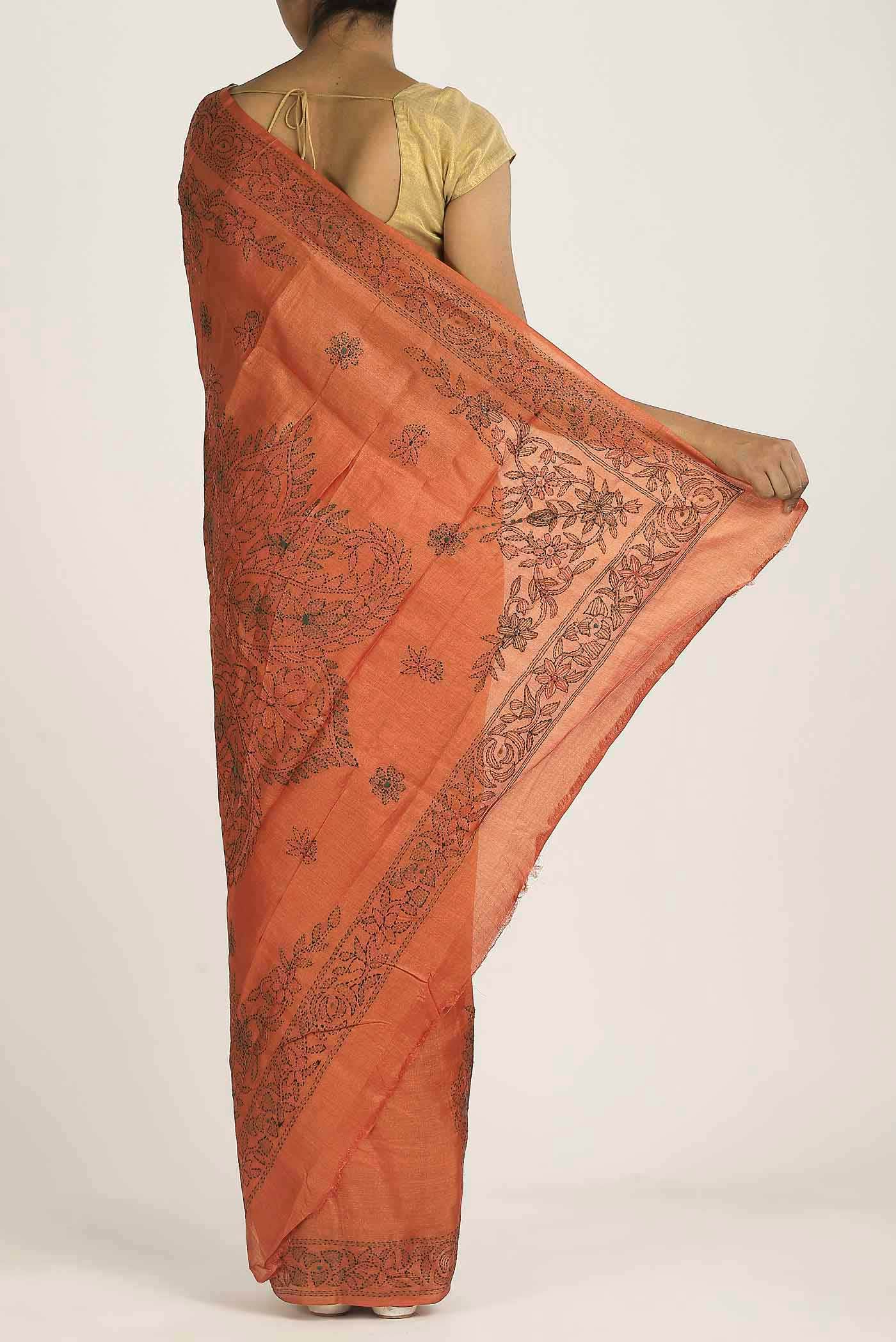 Orange Tussar Silk Saree