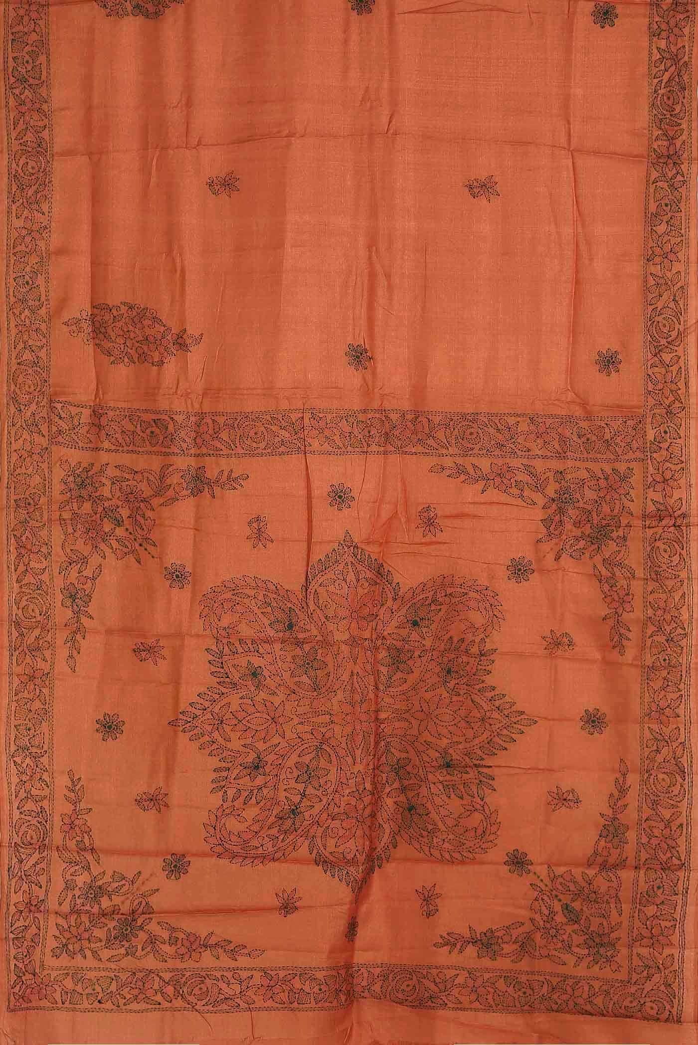 Orange Tussar Silk Saree