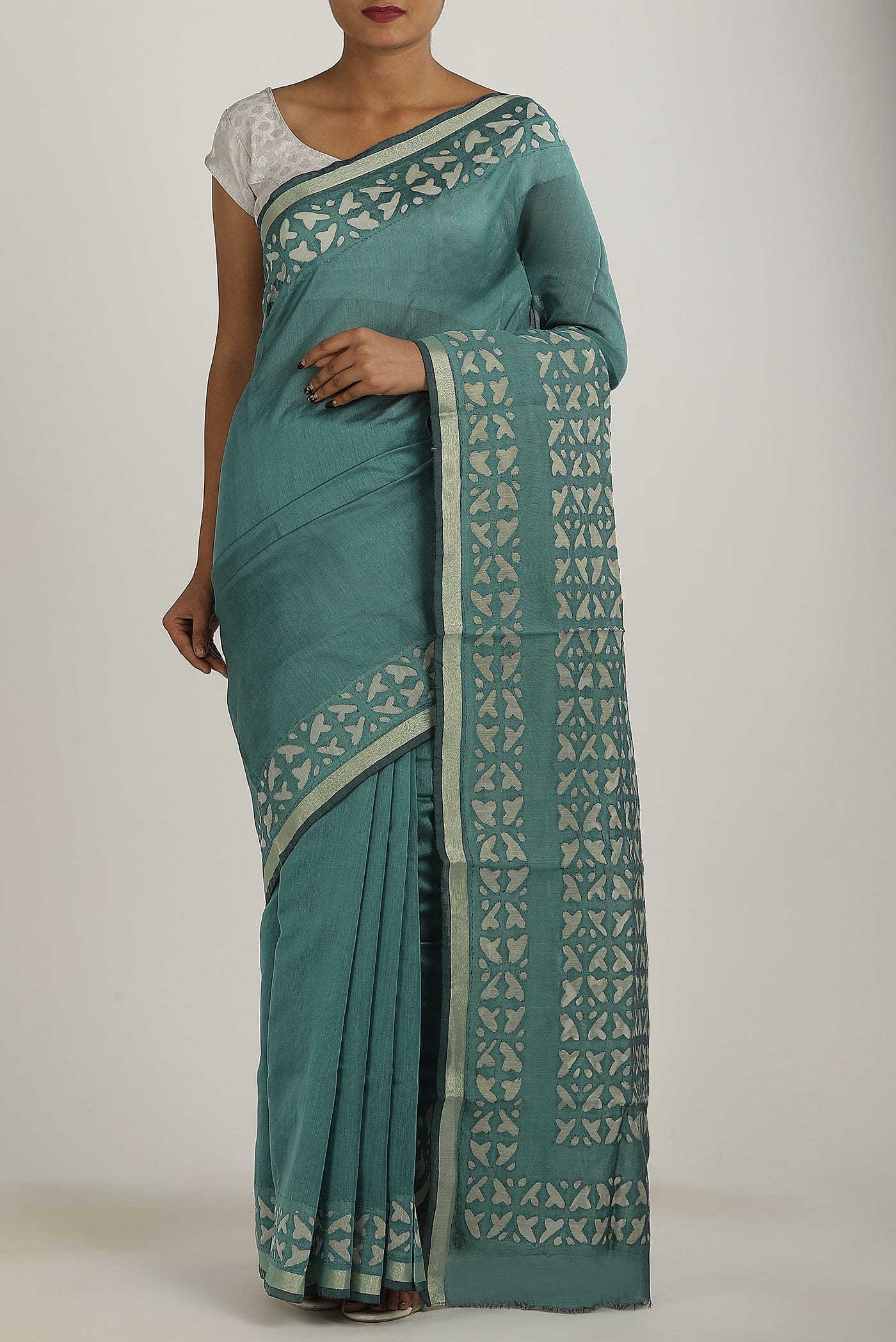 Sage Green Chanderi Silk Cotton Saree
