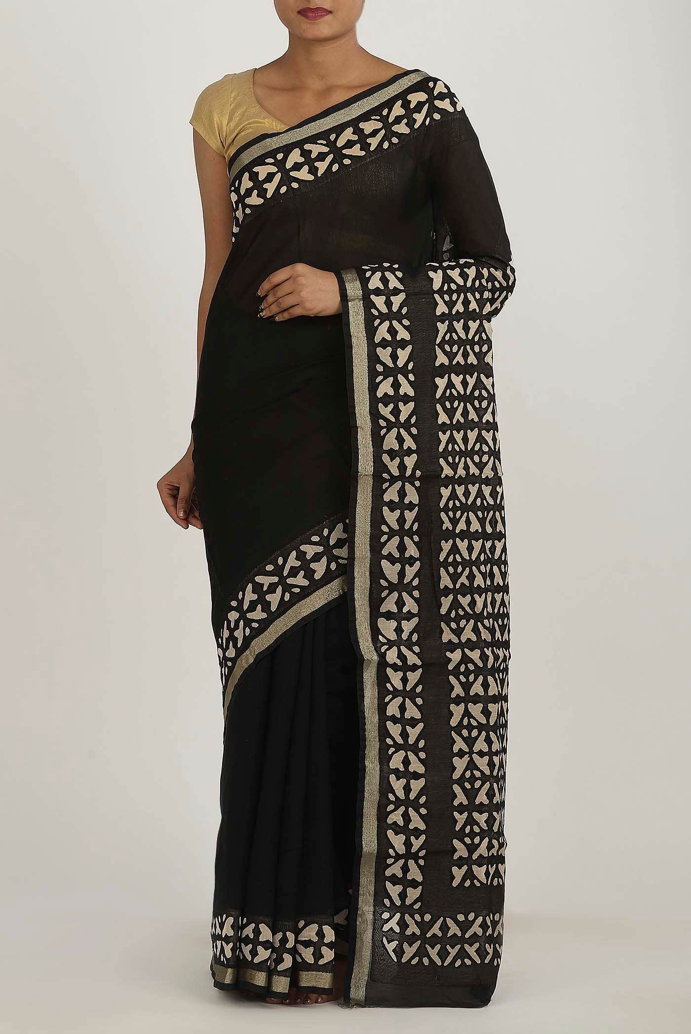 Black Chanderi Silk Cotton Saree