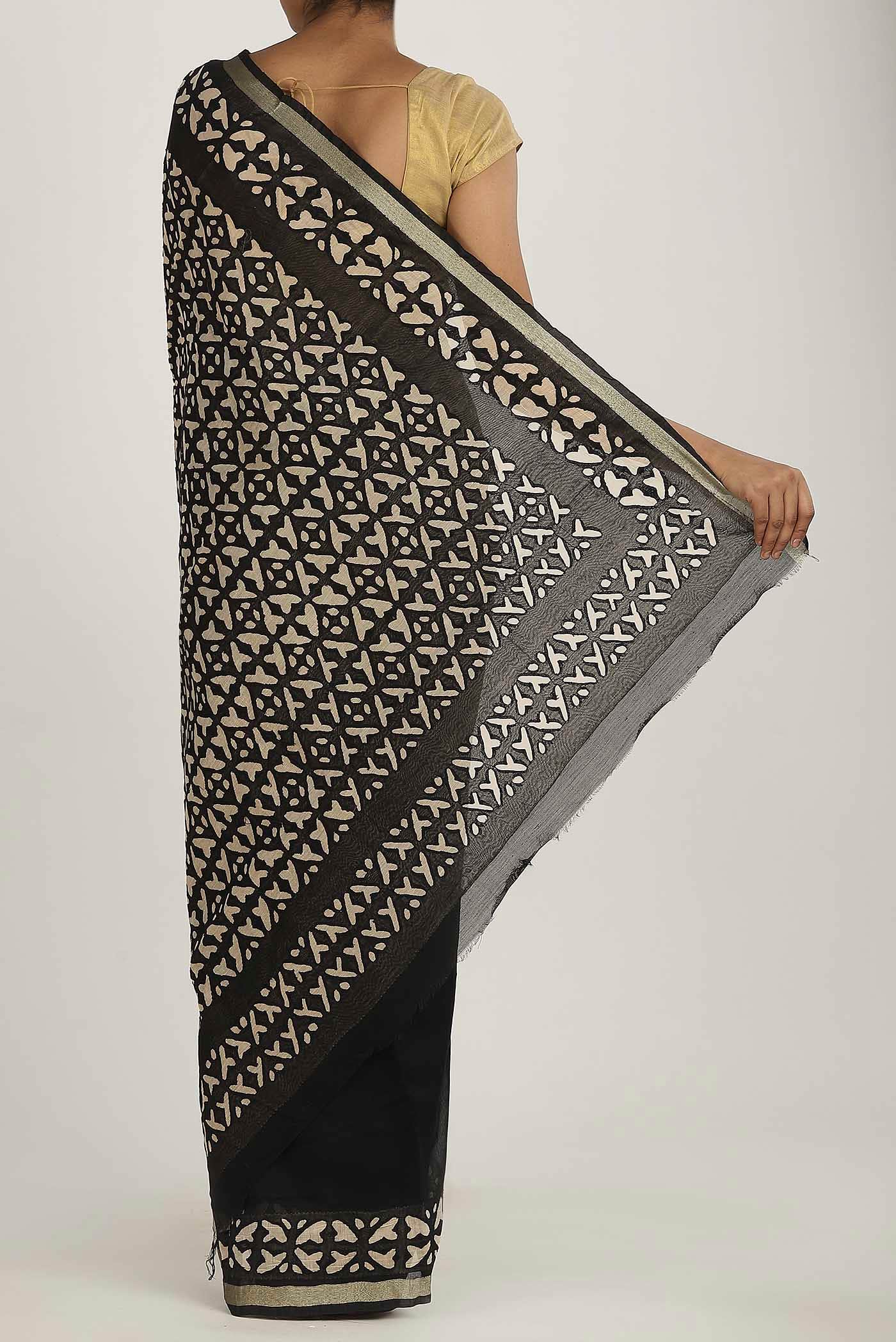 Black Chanderi Silk Cotton Saree