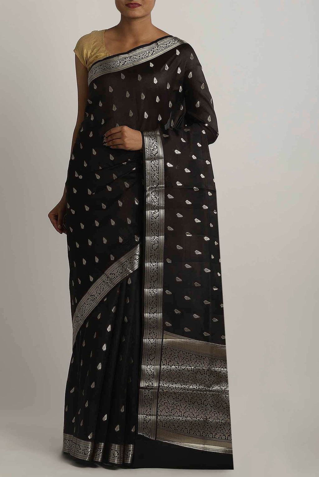 Black Mysore Crepe Saree