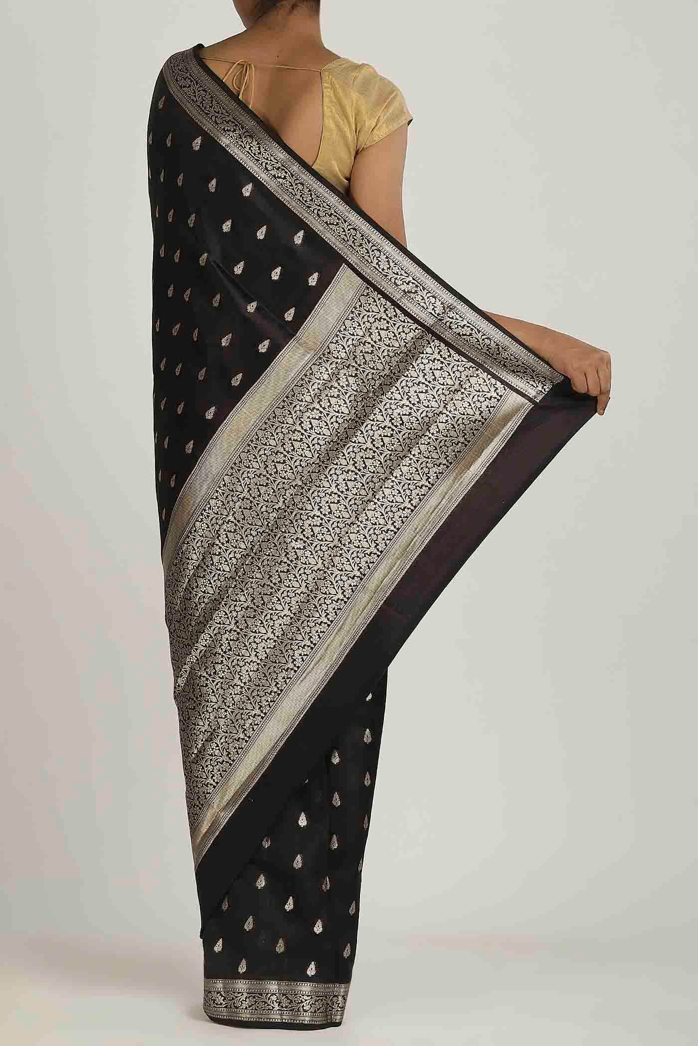 Black Mysore Crepe Saree