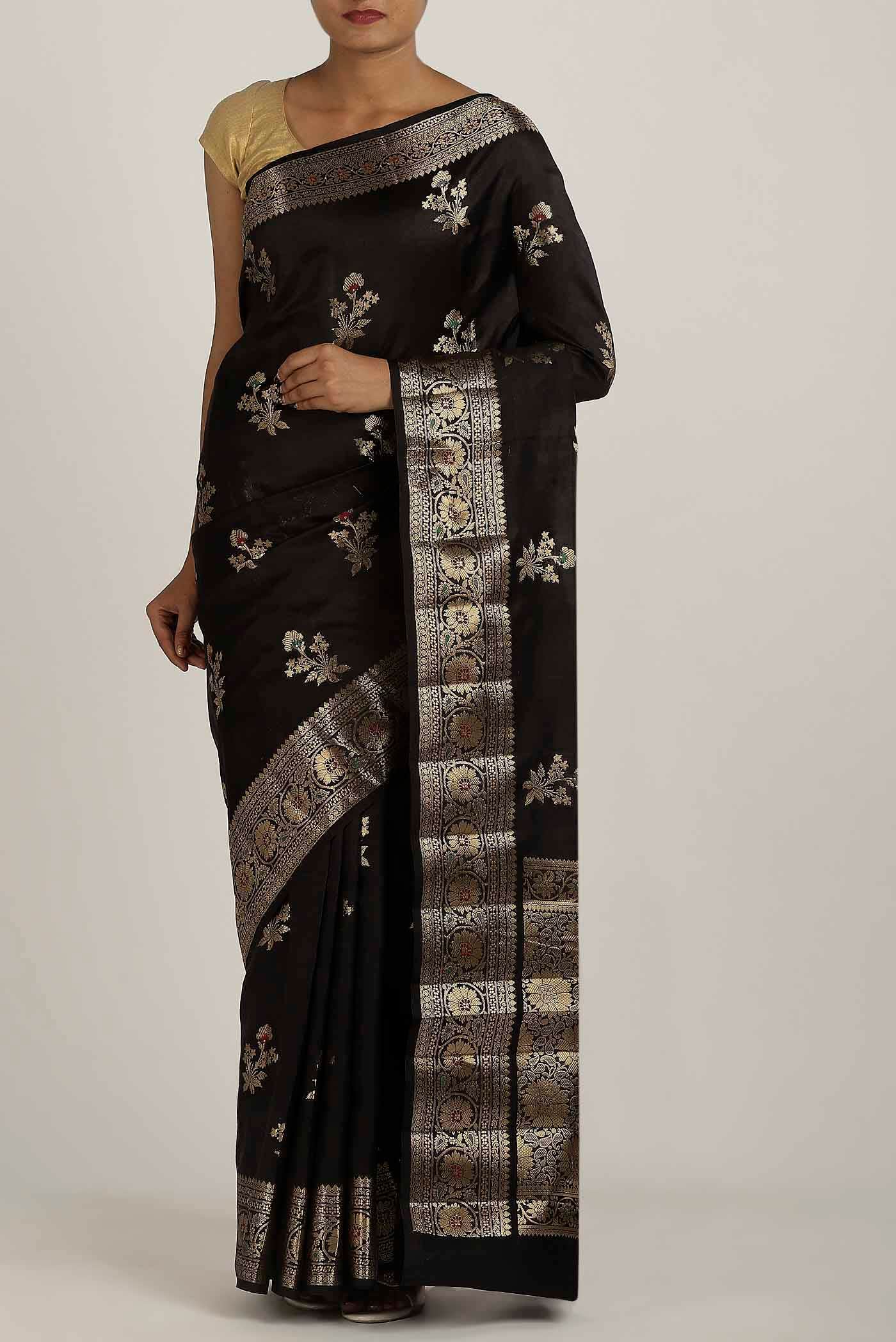 Black Banarasi Raw Silk Saree