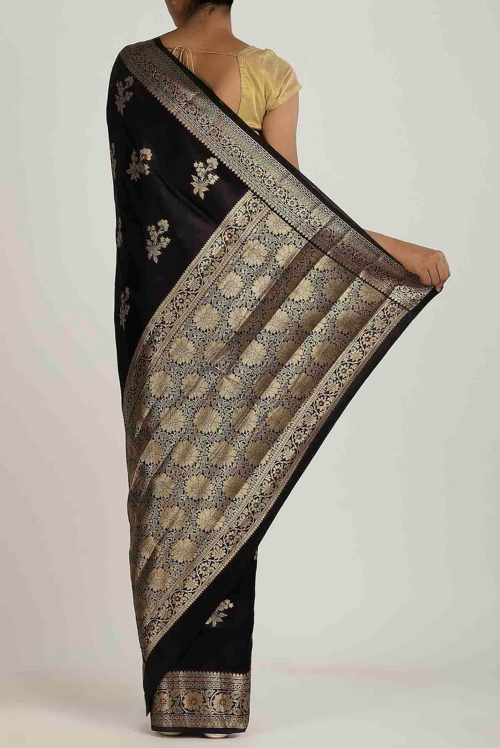 Black Banarasi Raw Silk Saree