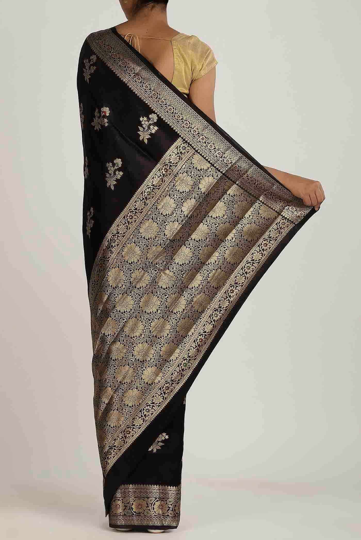 Black Banarasi Raw Silk Saree