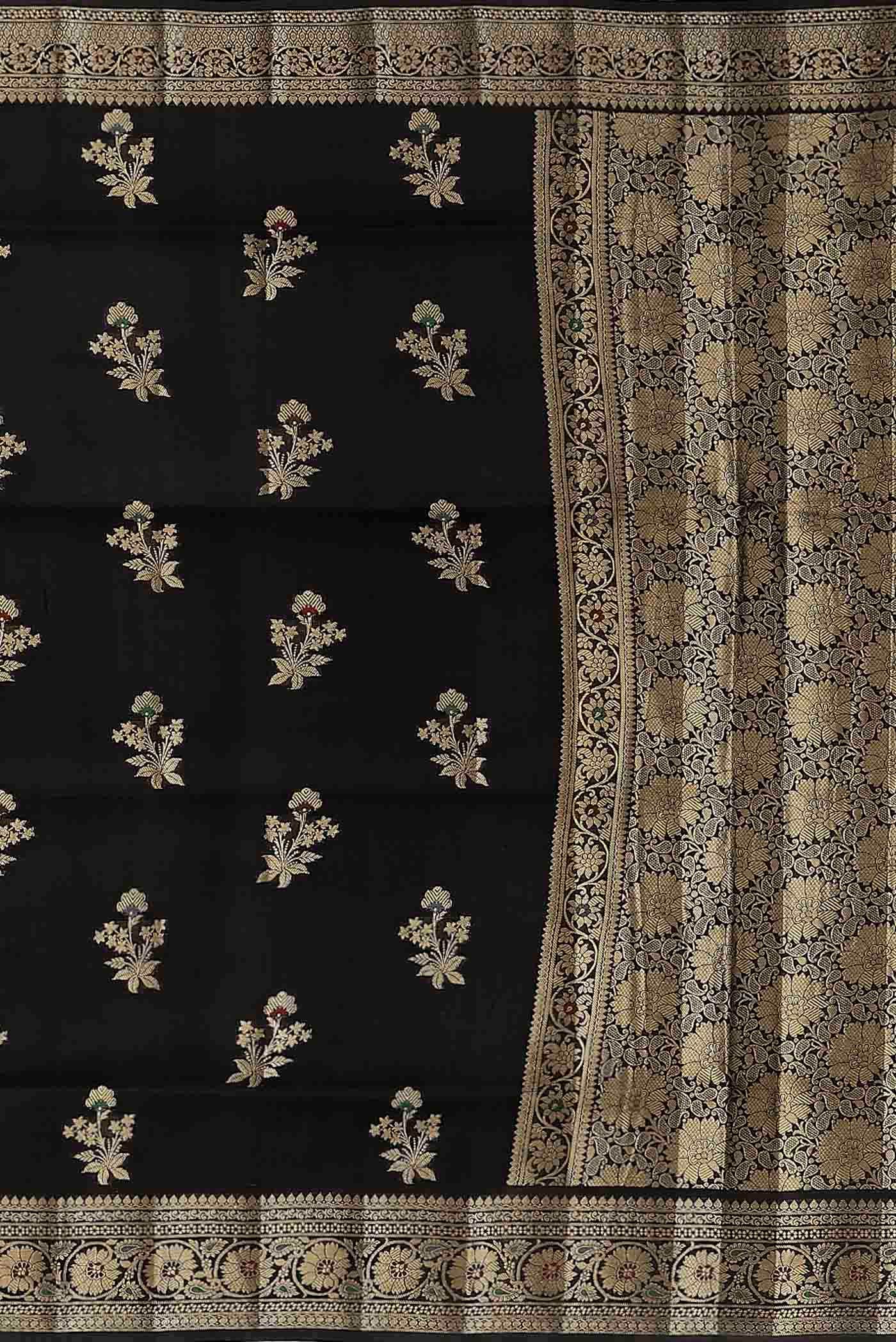 Black Banarasi Raw Silk Saree