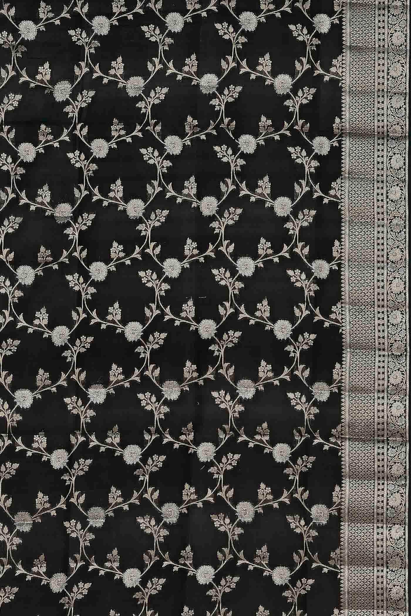 Black Banarasi Raw Silk Saree