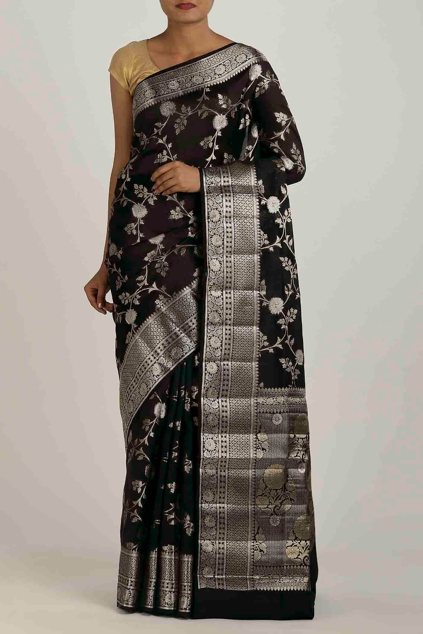 Black Banarasi Raw Silk Saree