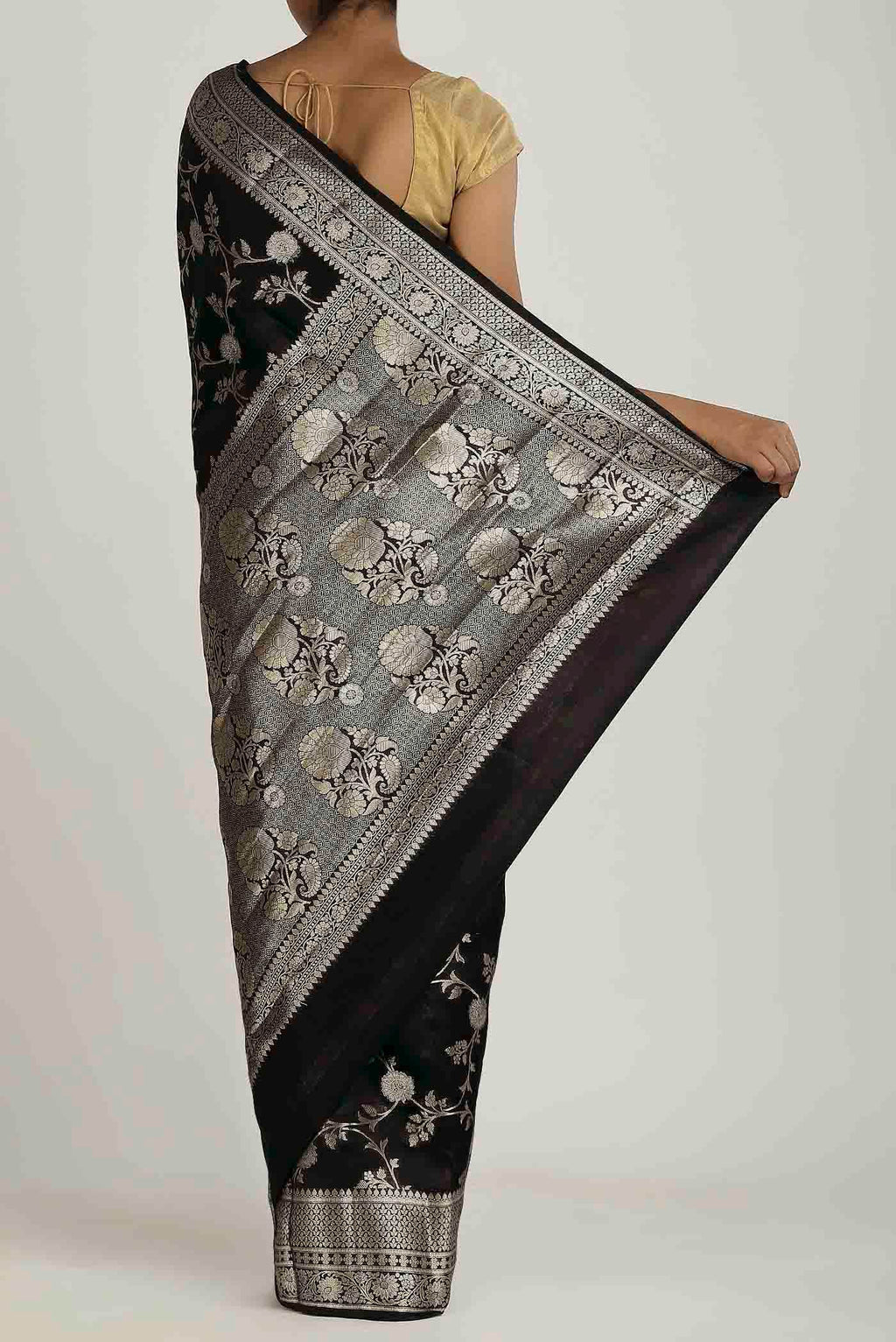 Black Banarasi Raw Silk Saree