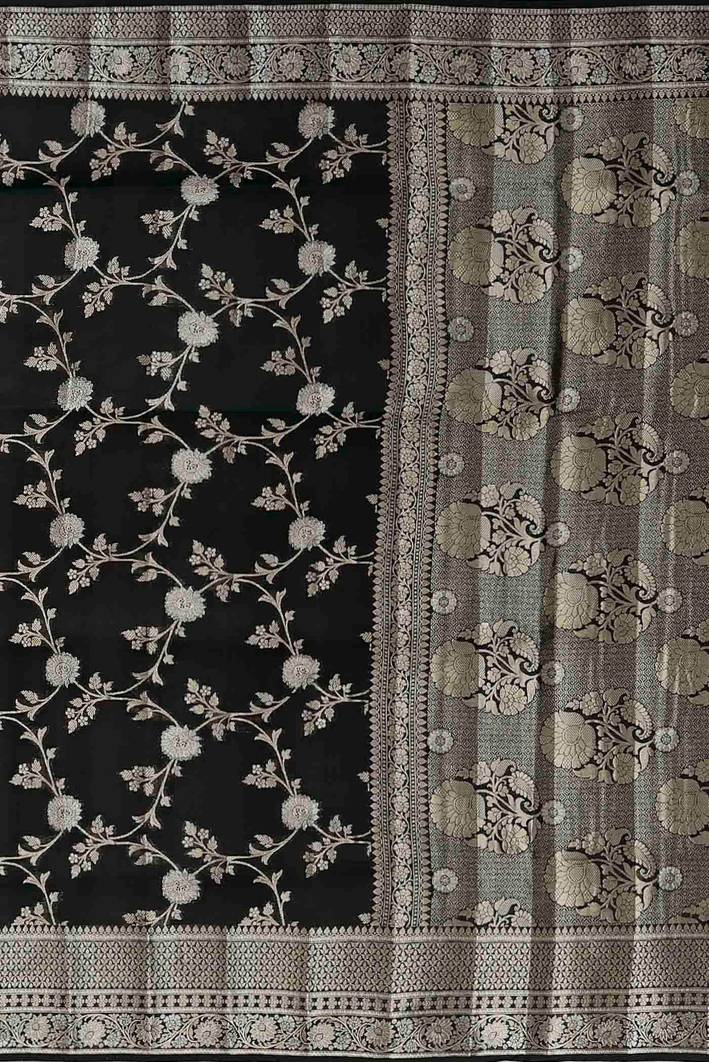 Black Banarasi Raw Silk Saree
