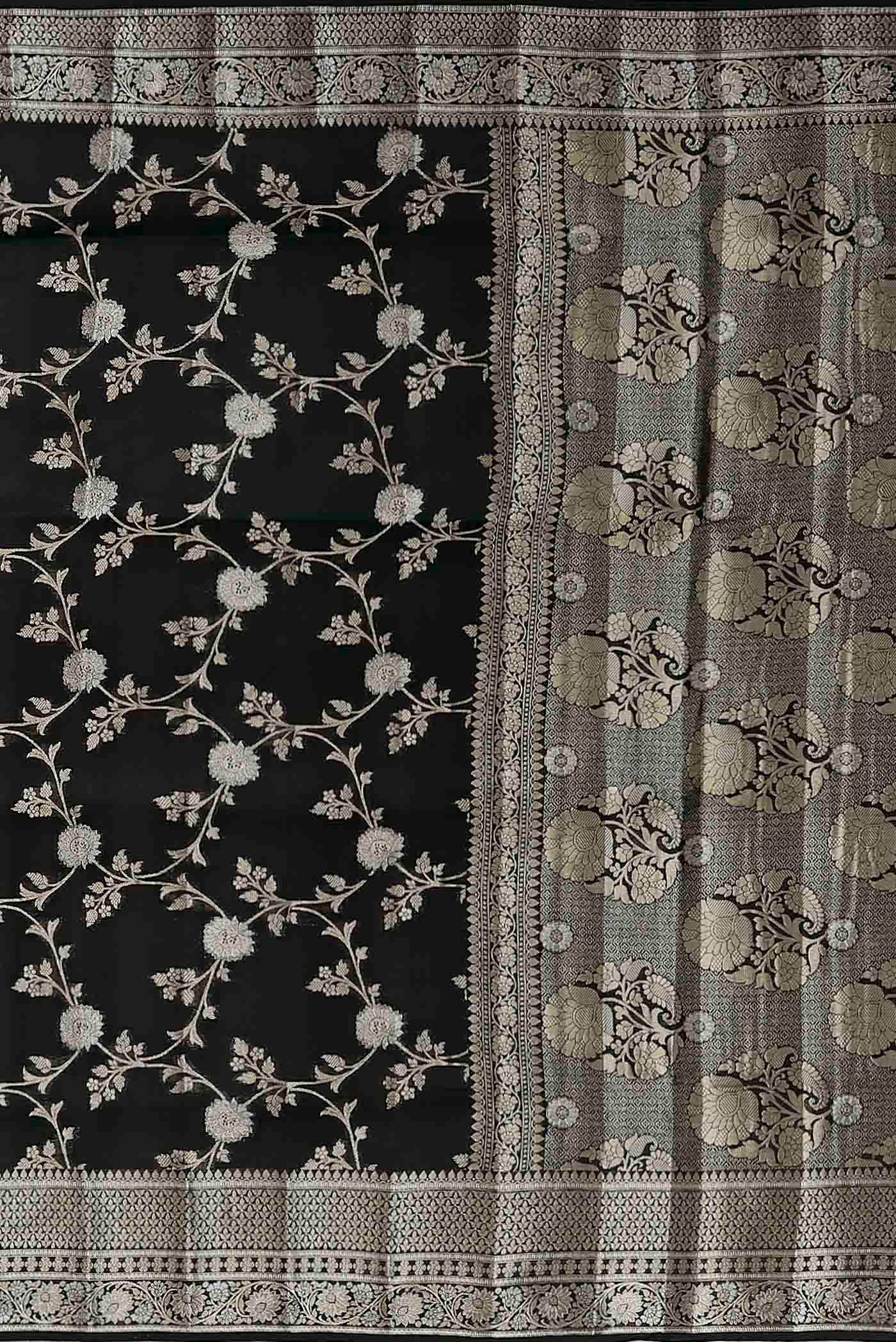 Black Banarasi Raw Silk Saree