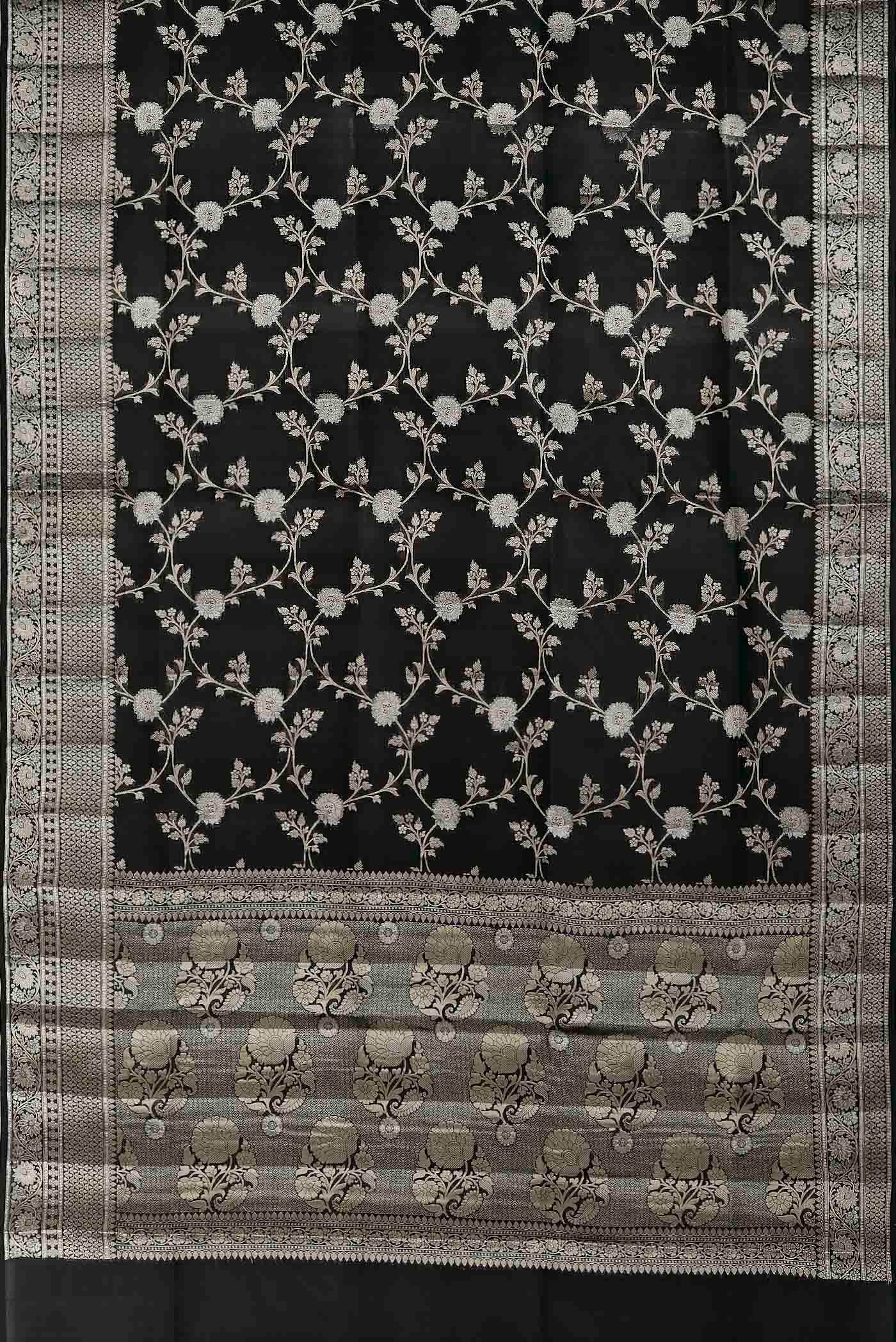 Black Banarasi Raw Silk Saree