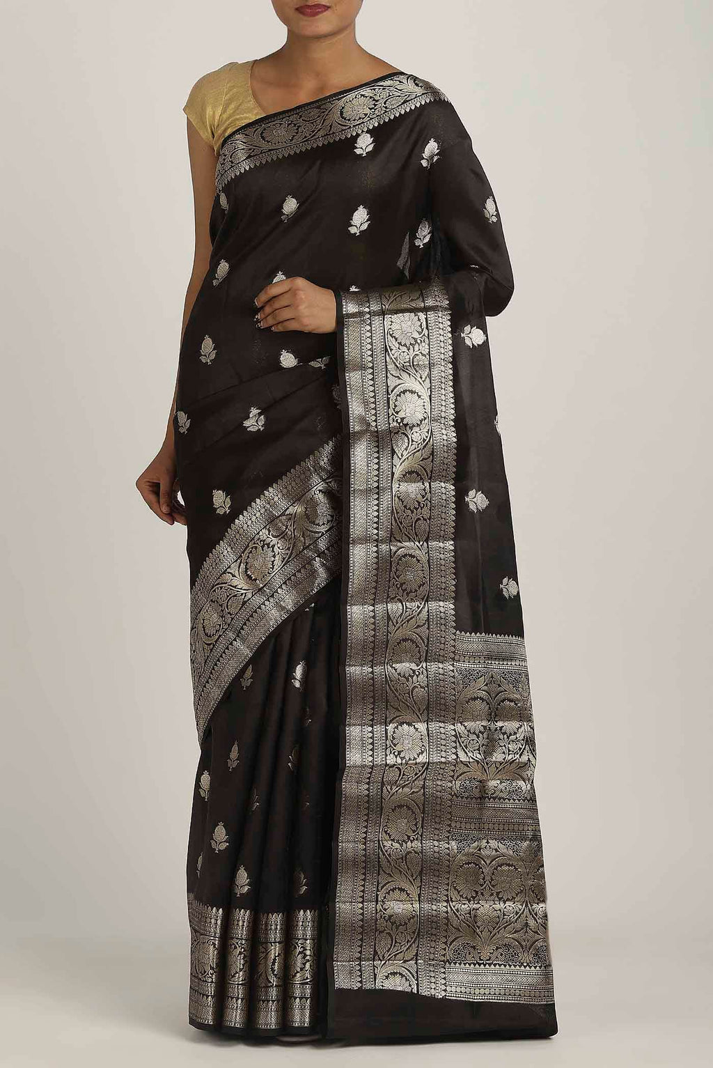 Black Banarasi Raw Silk Saree