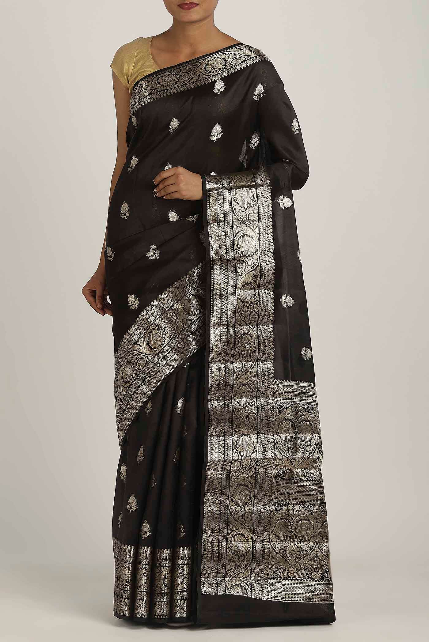 Black Banarasi Raw Silk Saree