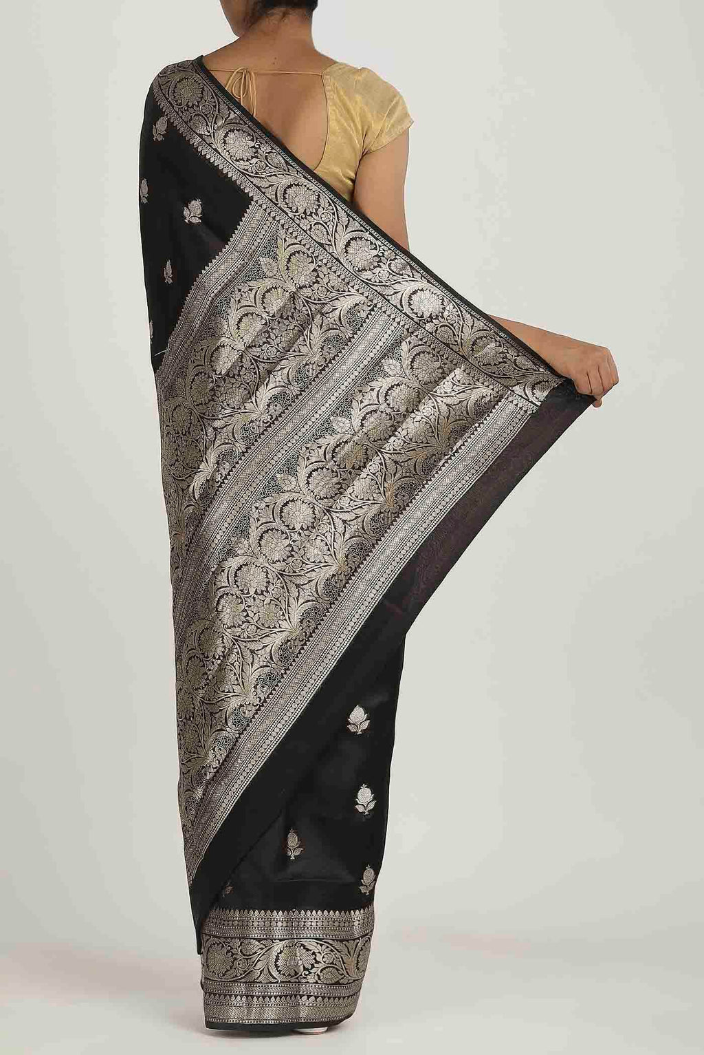 Black Banarasi Raw Silk Saree