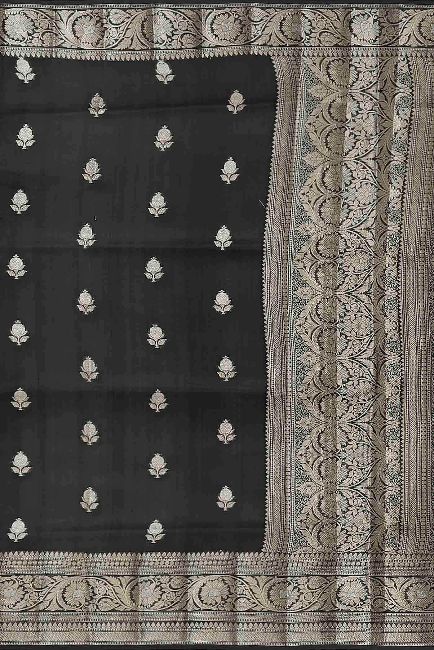Black Banarasi Raw Silk Saree