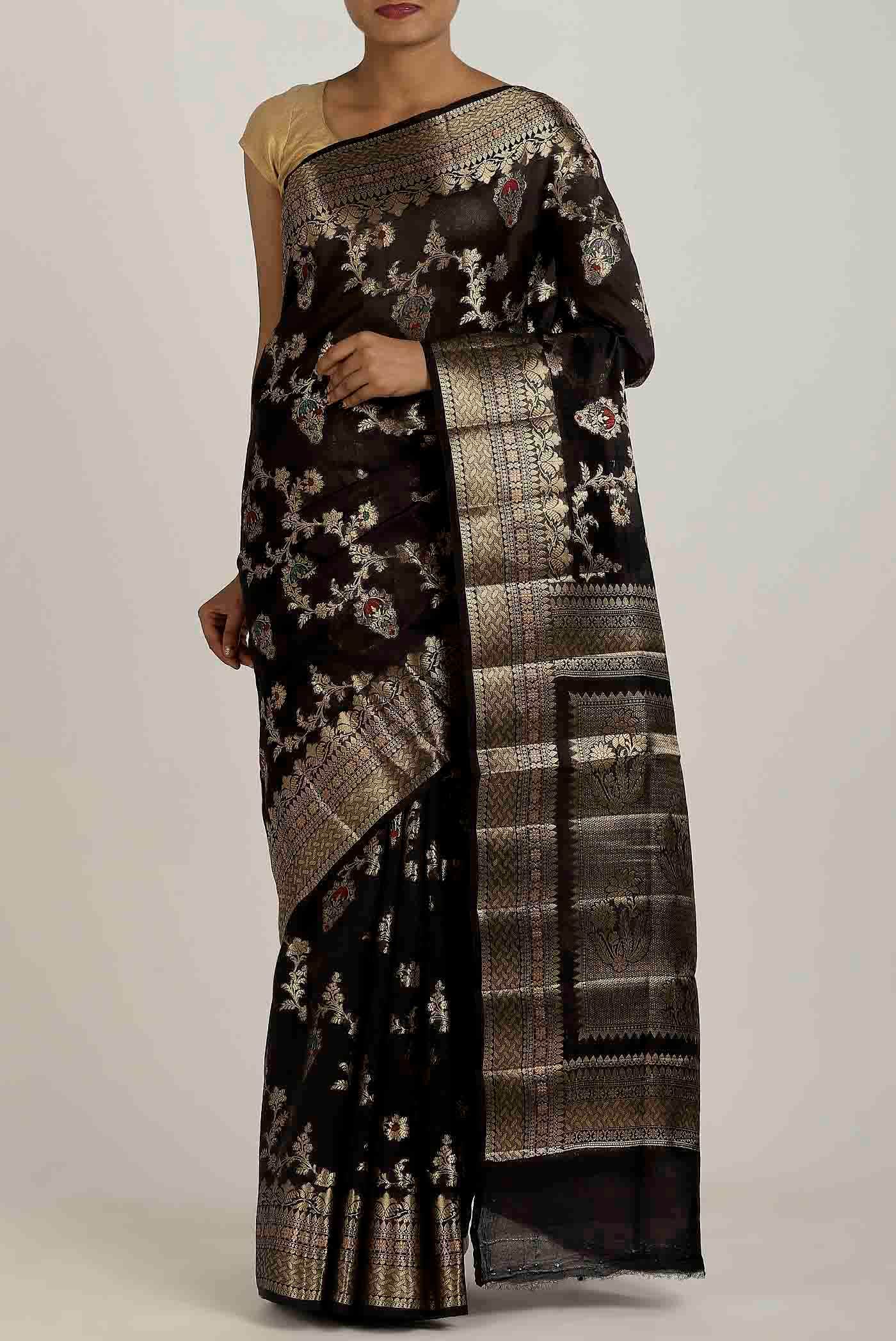 Black Banarasi Raw Silk Saree