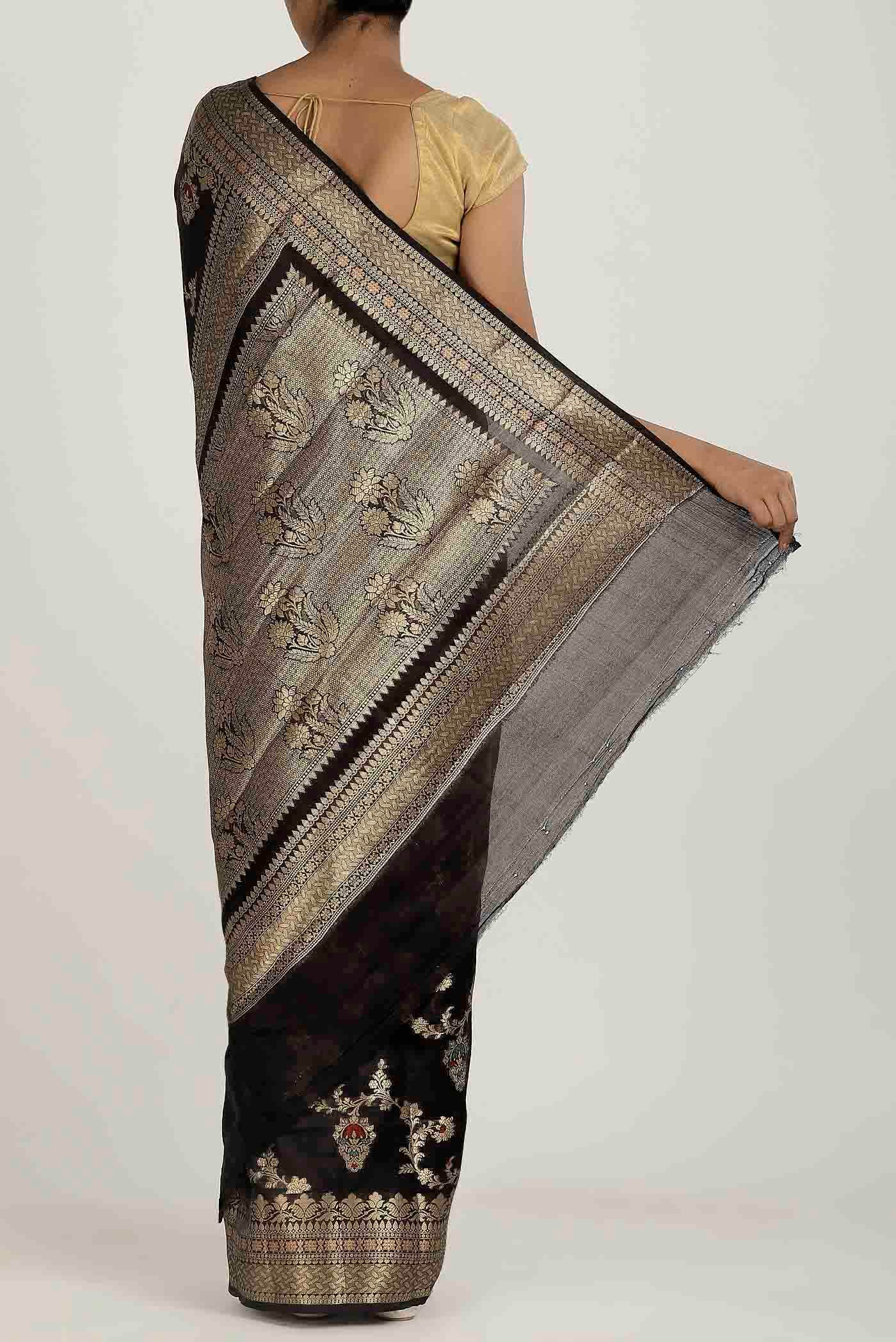 Black Banarasi Raw Silk Saree