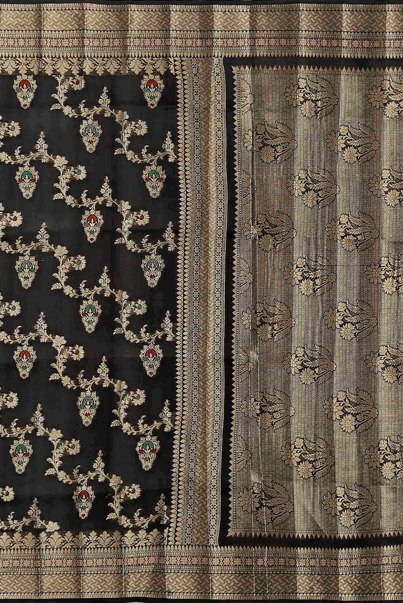 Black Banarasi Raw Silk Saree