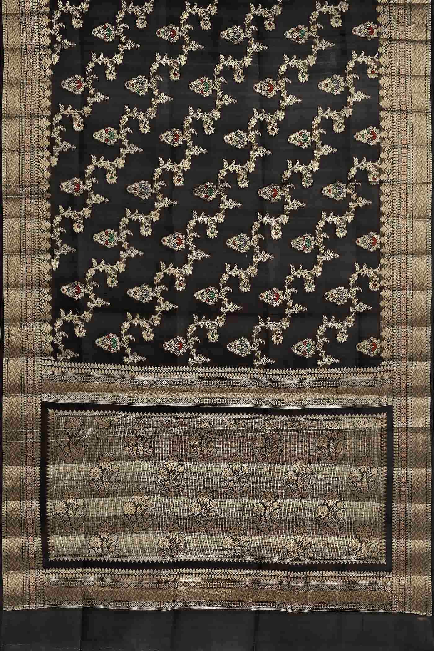 Black Banarasi Raw Silk Saree