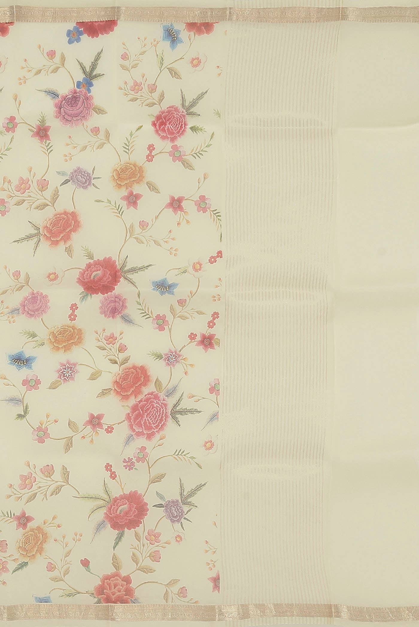 Cream Pure Organza Silk Saree