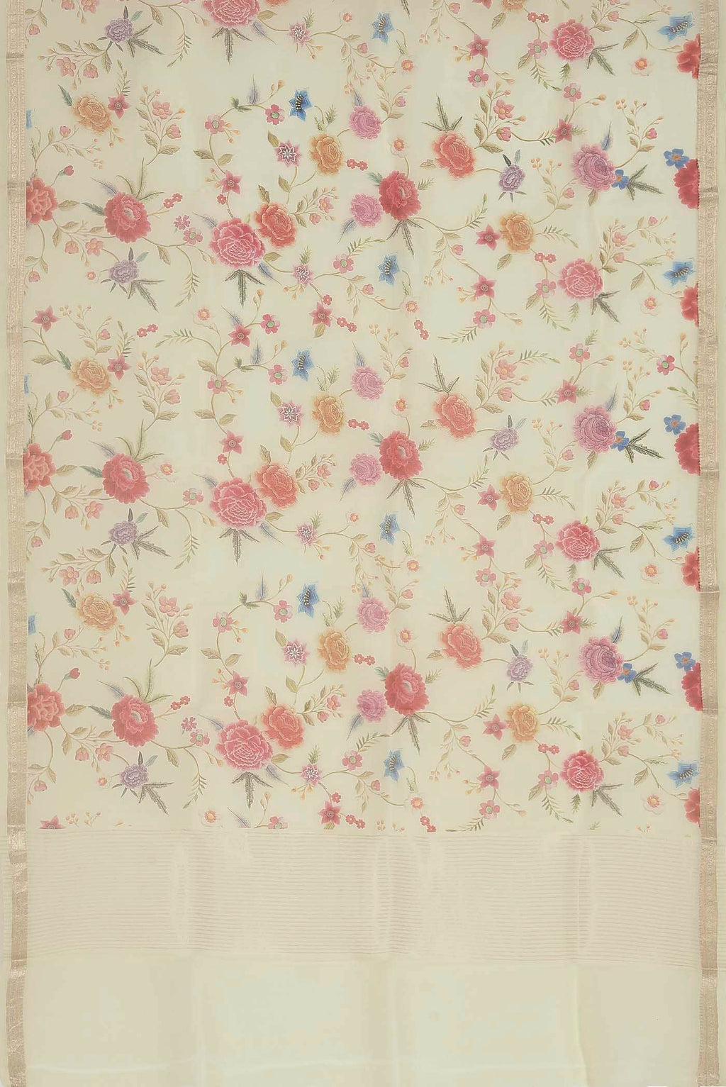 Cream Pure Organza Silk Saree
