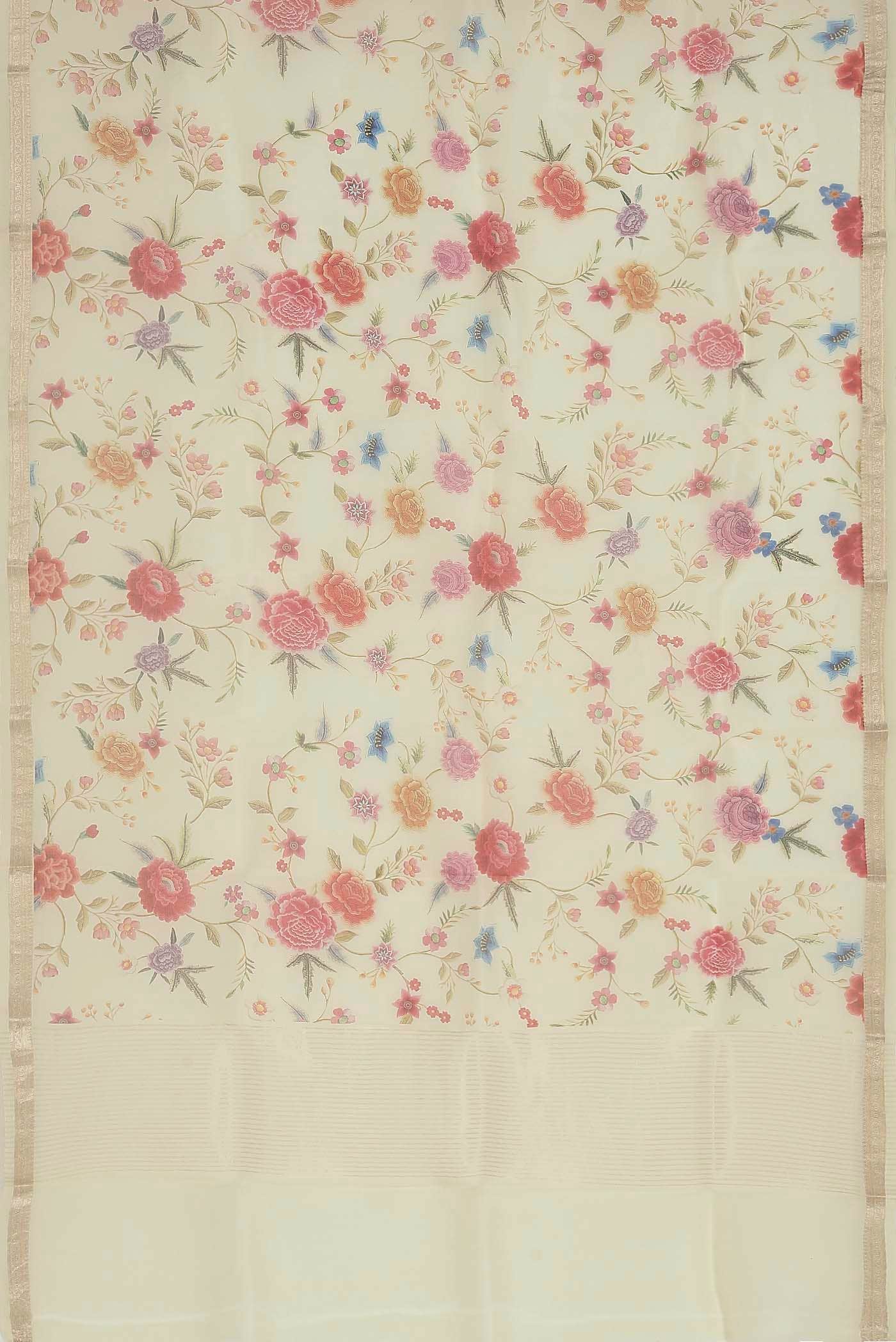 Cream Pure Organza Silk Saree