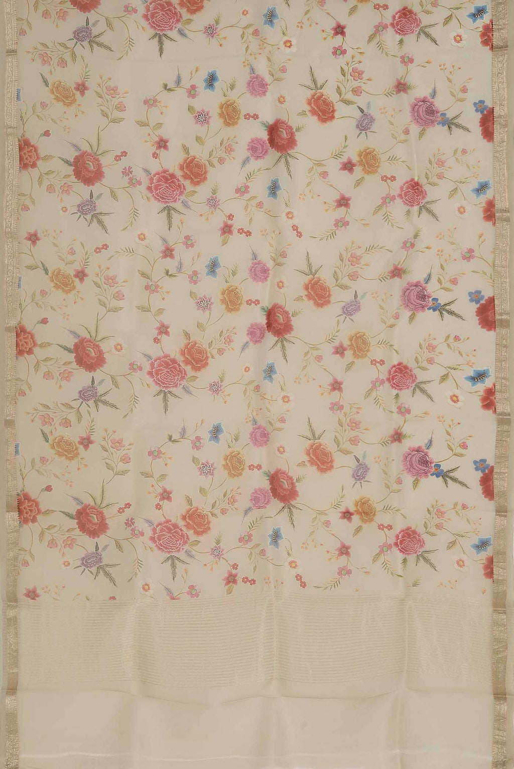 Cream Pure Organza Silk Saree
