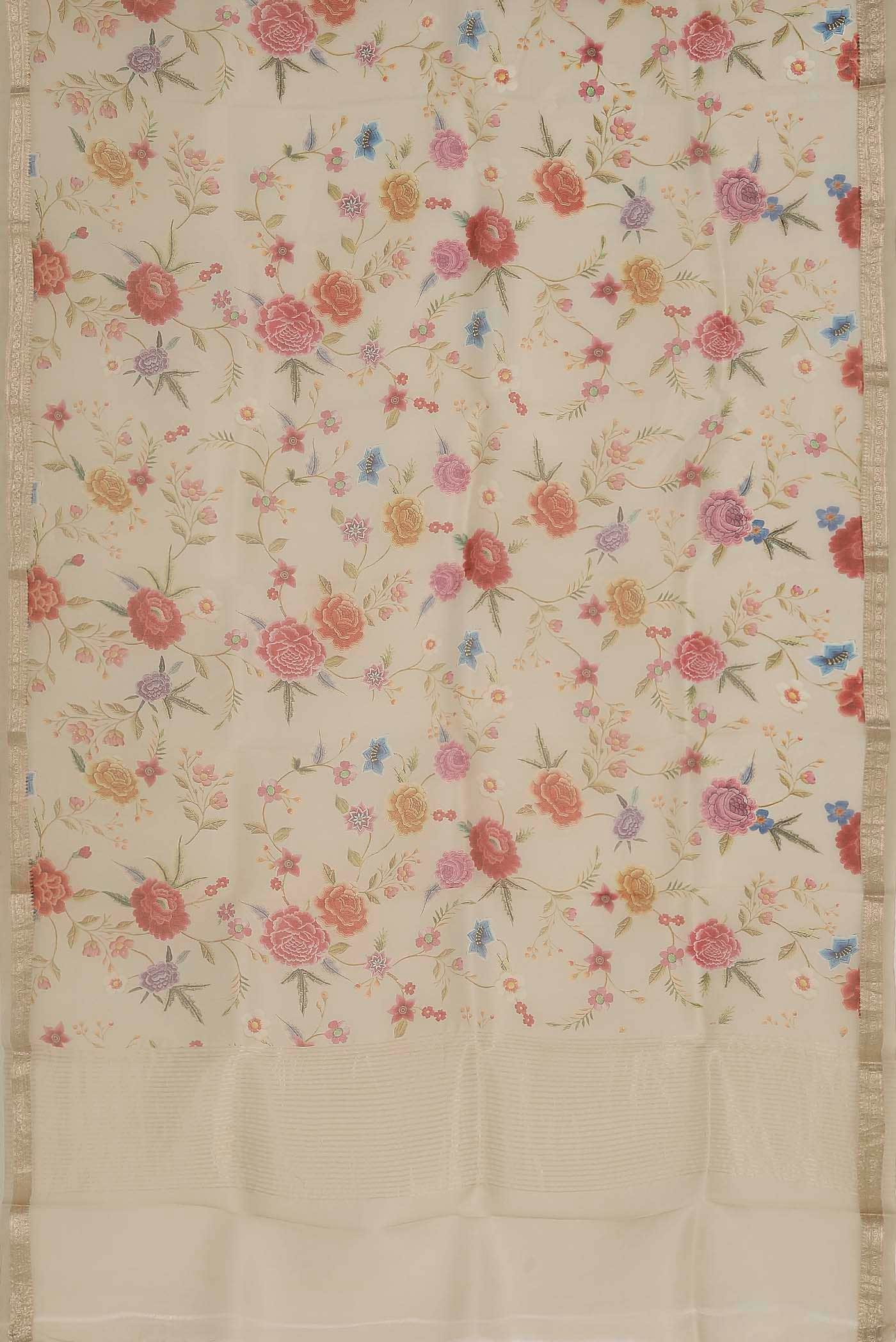 Cream Pure Organza Silk Saree