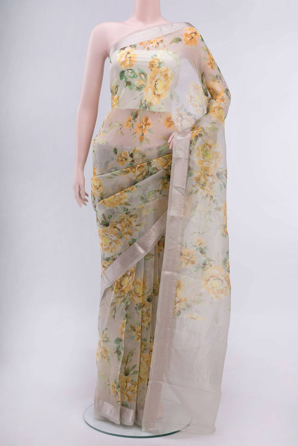 Beige Organza Silk Saree