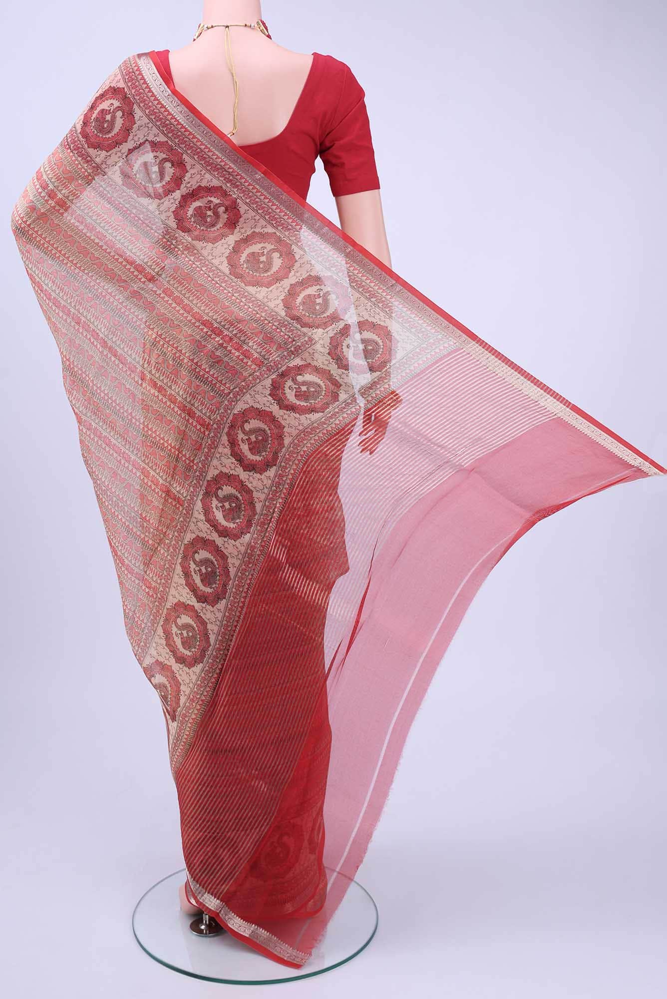 Dark Beige Organza Silk Saree