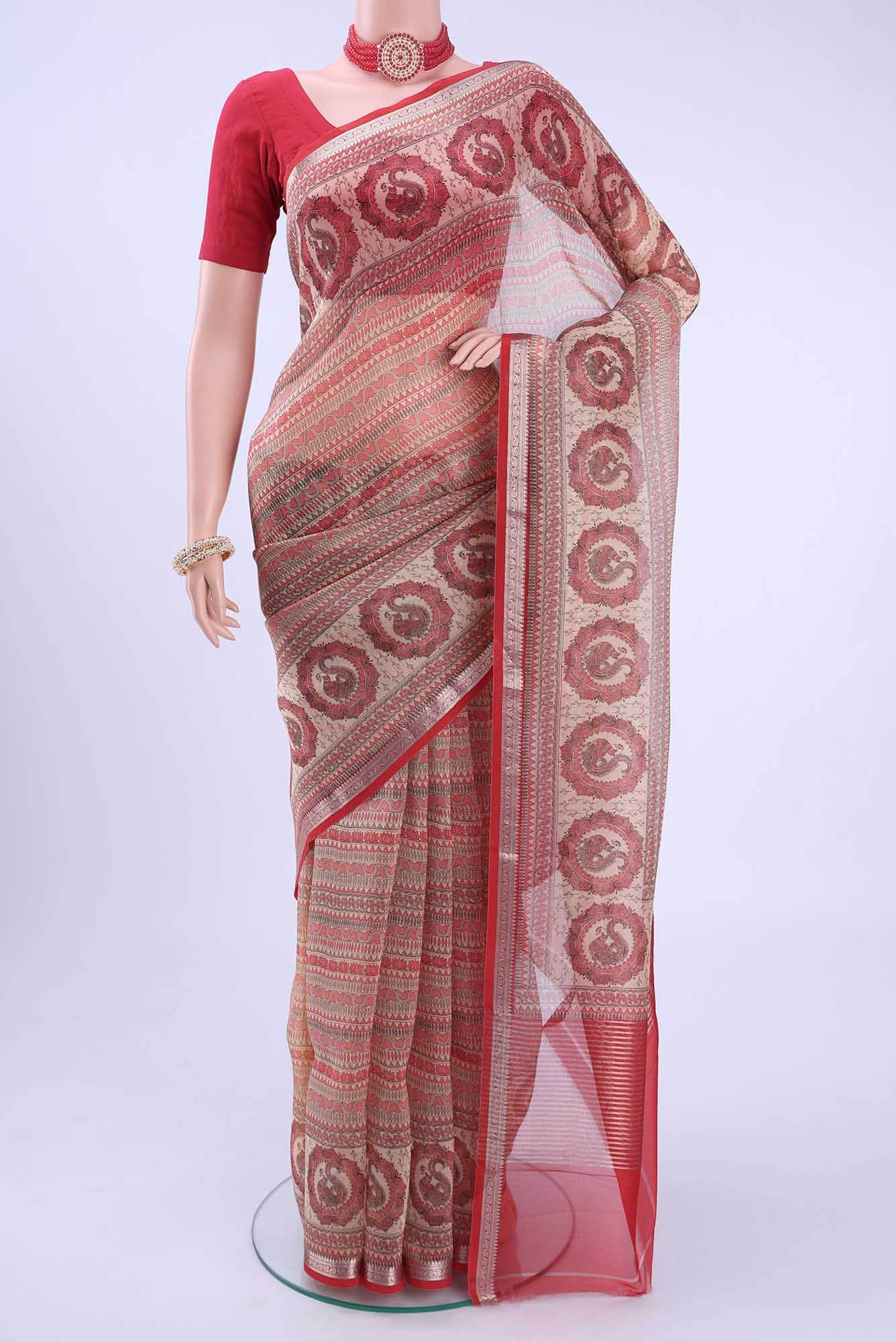 Dark Beige Organza Silk Saree