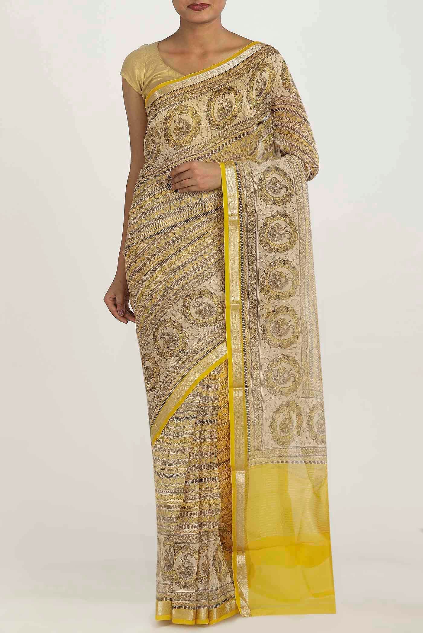 Beige Pure Organza Silk Saree