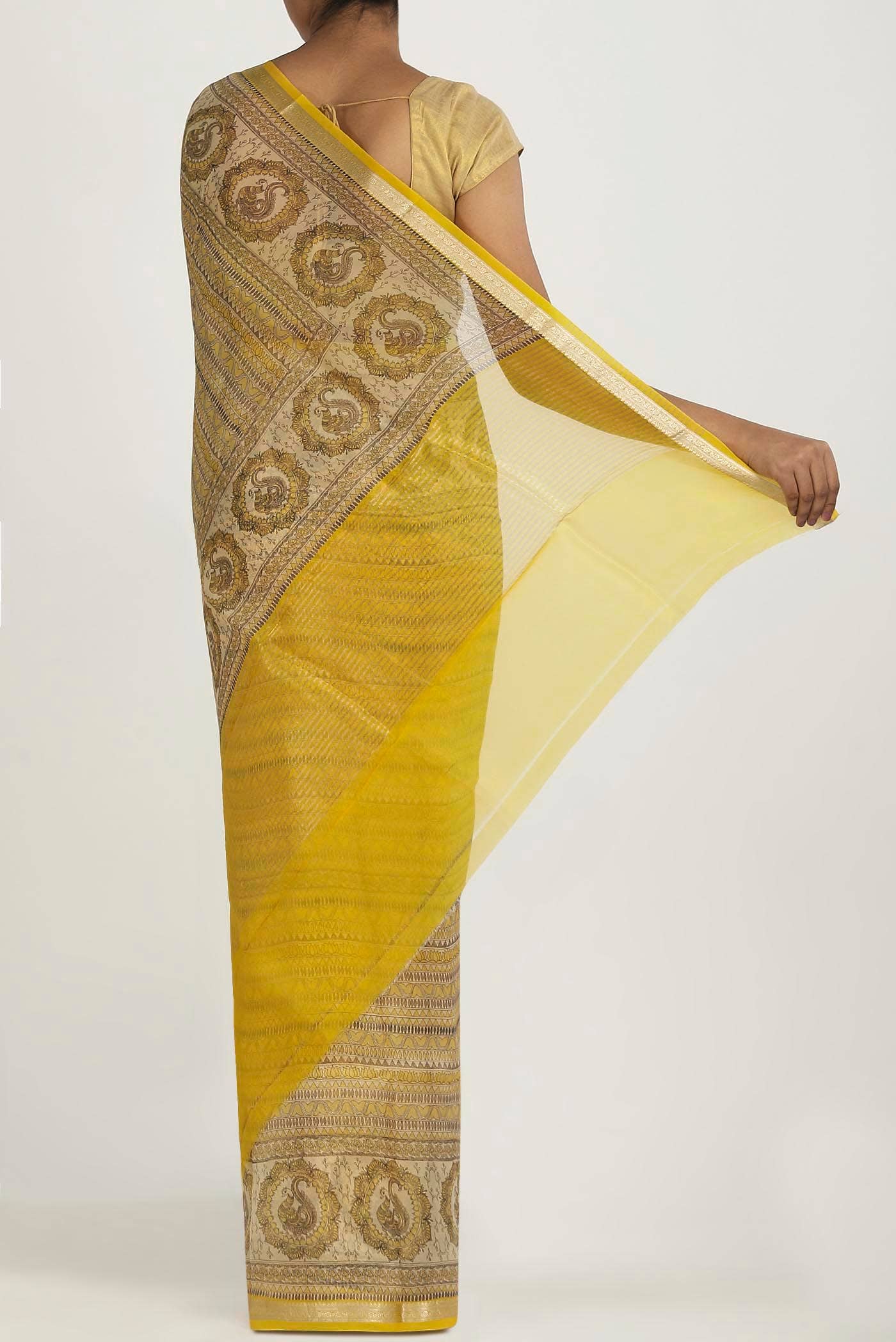 Beige Pure Organza Silk Saree
