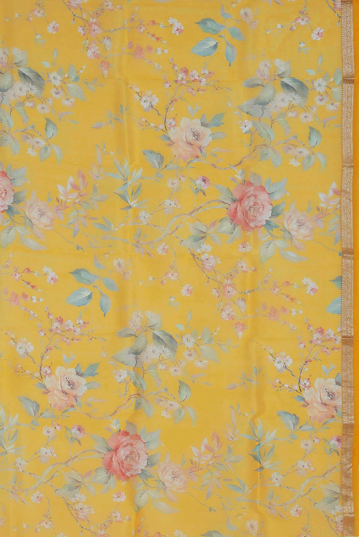 Yellow Pure Organza Silk Saree