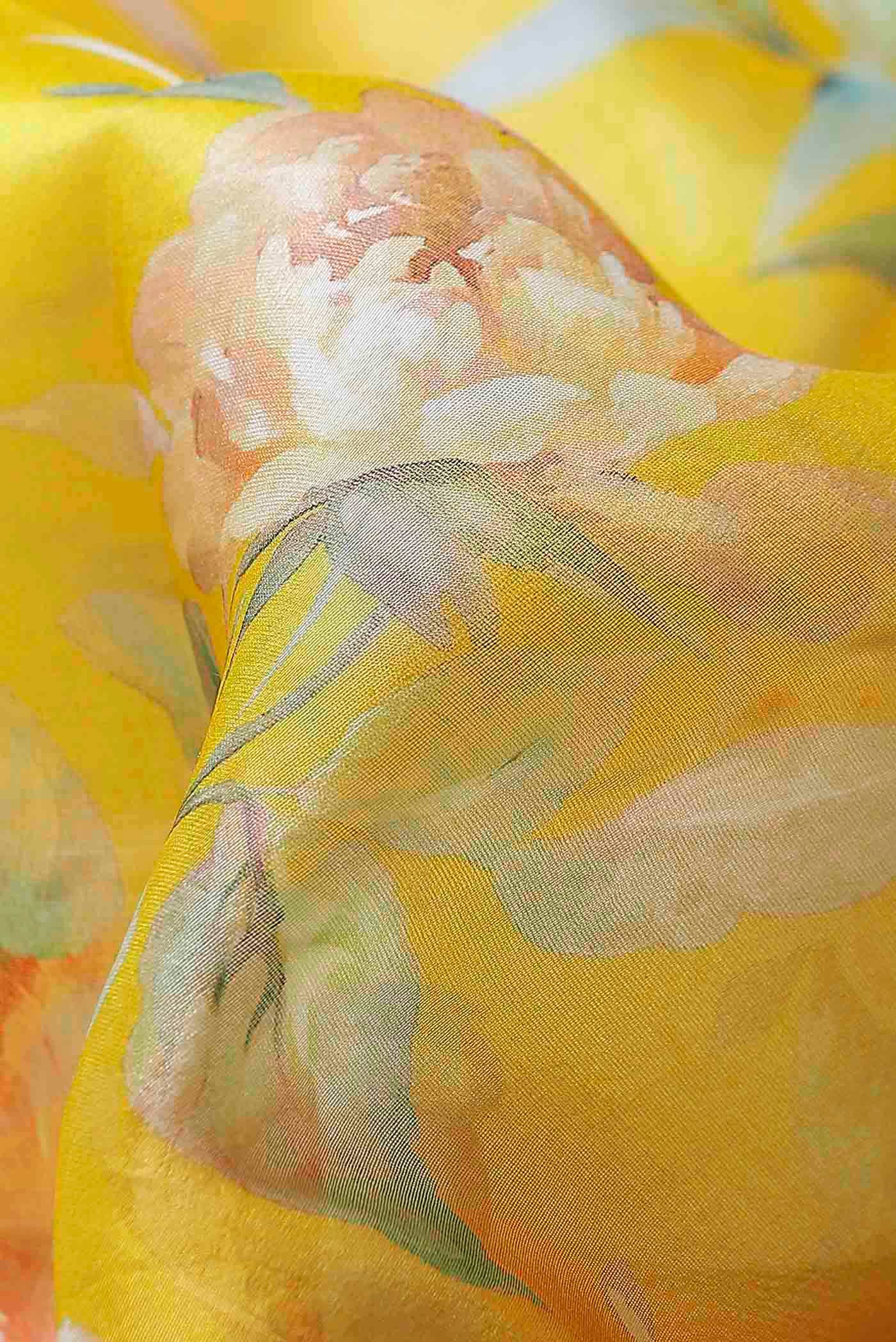 Yellow Pure Organza Silk Saree