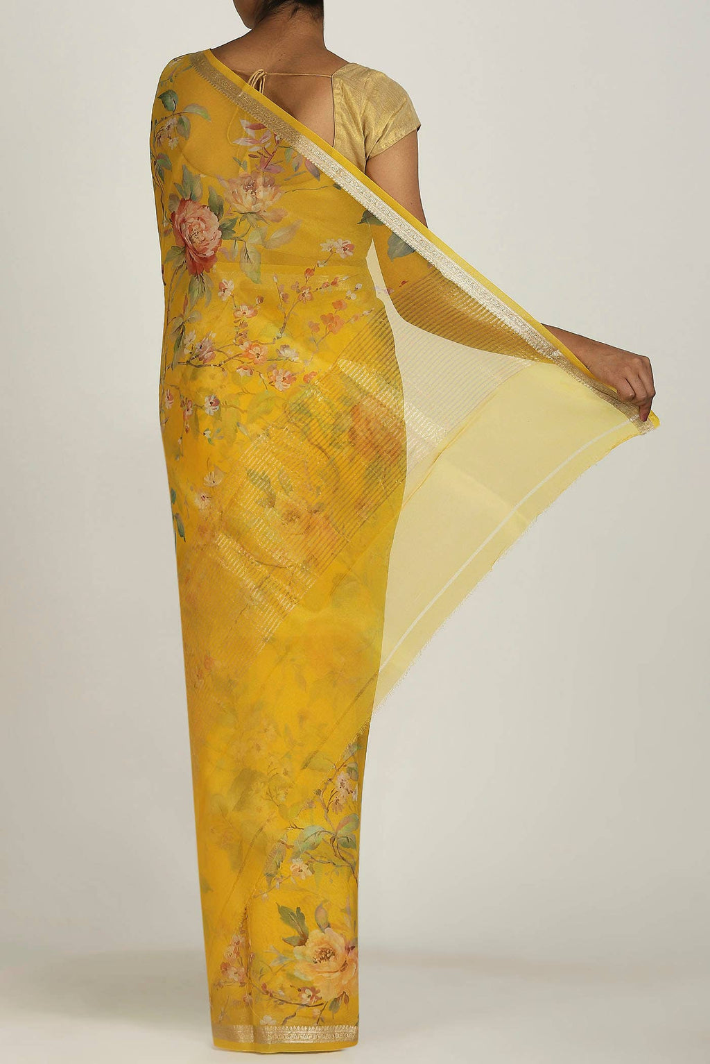 Yellow Pure Organza Silk Saree