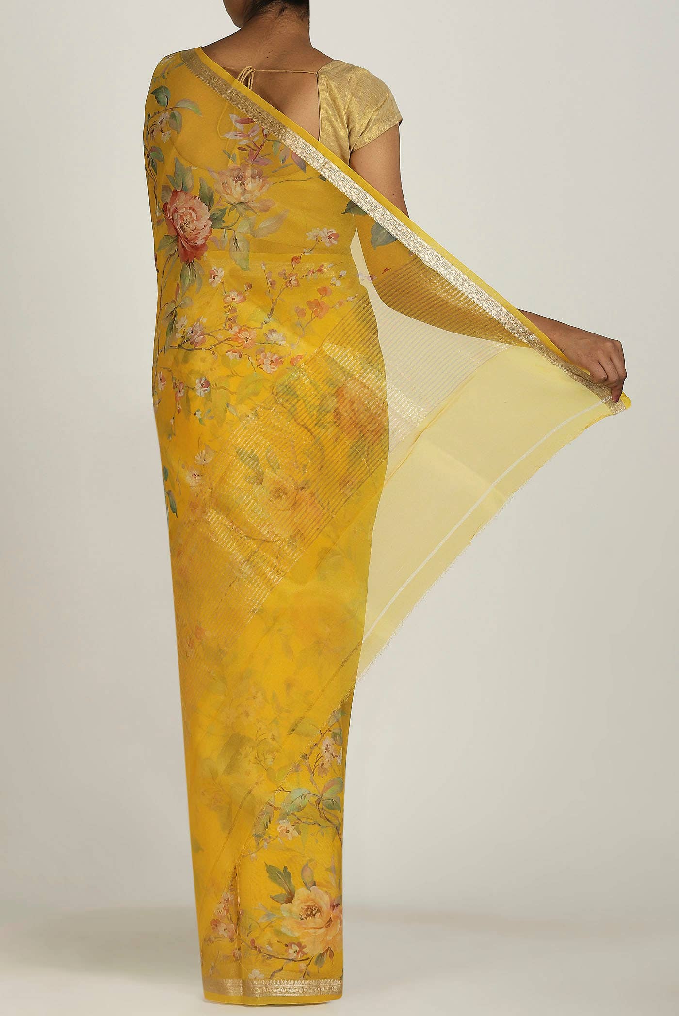 Yellow Pure Organza Silk Saree