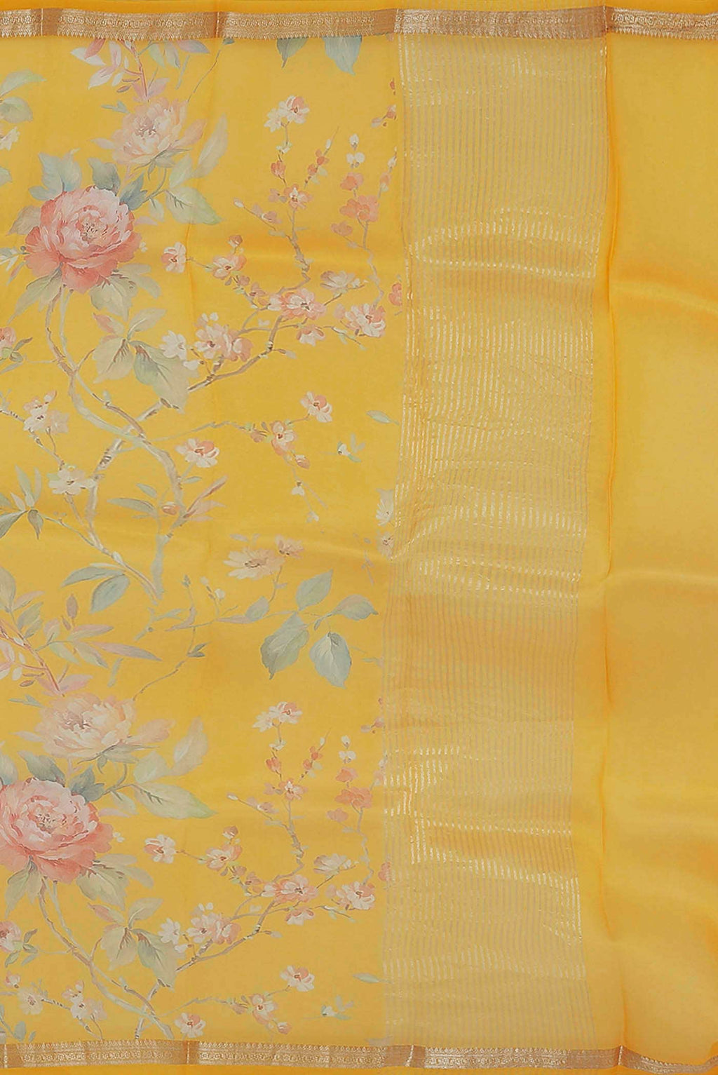Yellow Pure Organza Silk Saree
