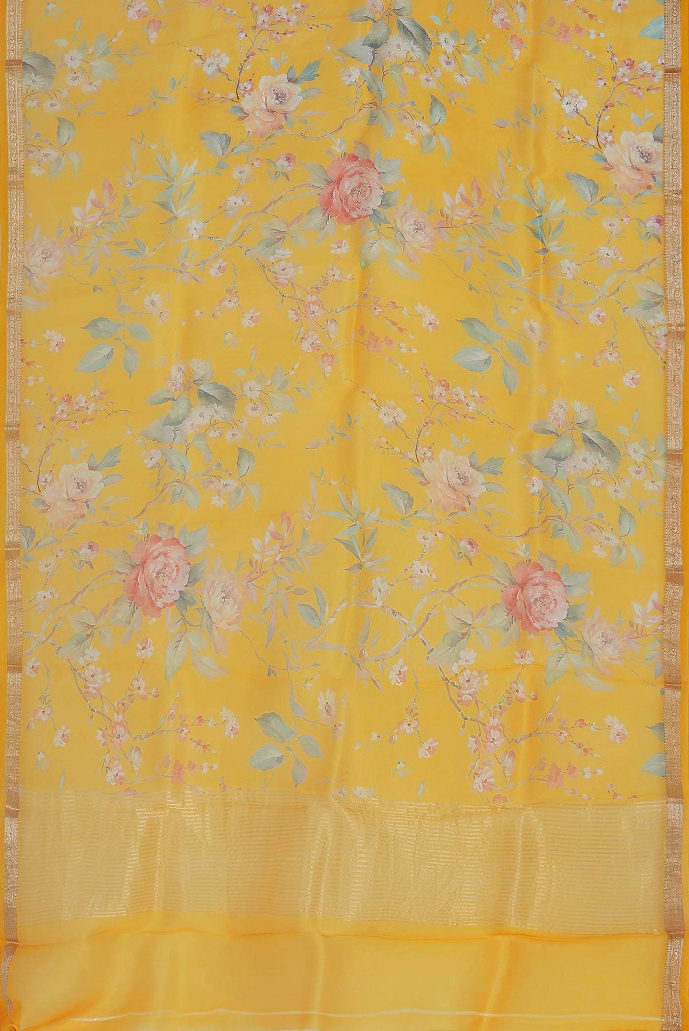 Yellow Pure Organza Silk Saree