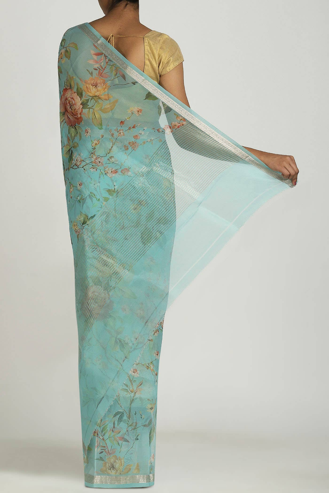 Sea Green Pure Organza Silk Saree