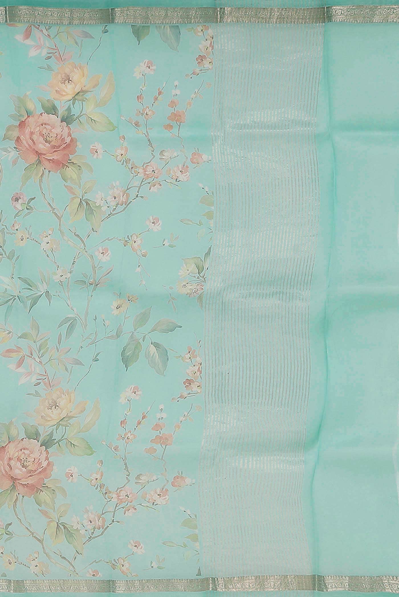 Sea Green Pure Organza Silk Saree