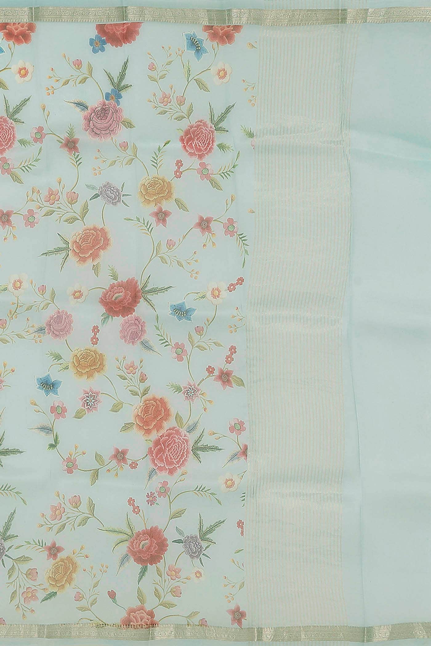 Light Blue Pure Organza Silk Saree